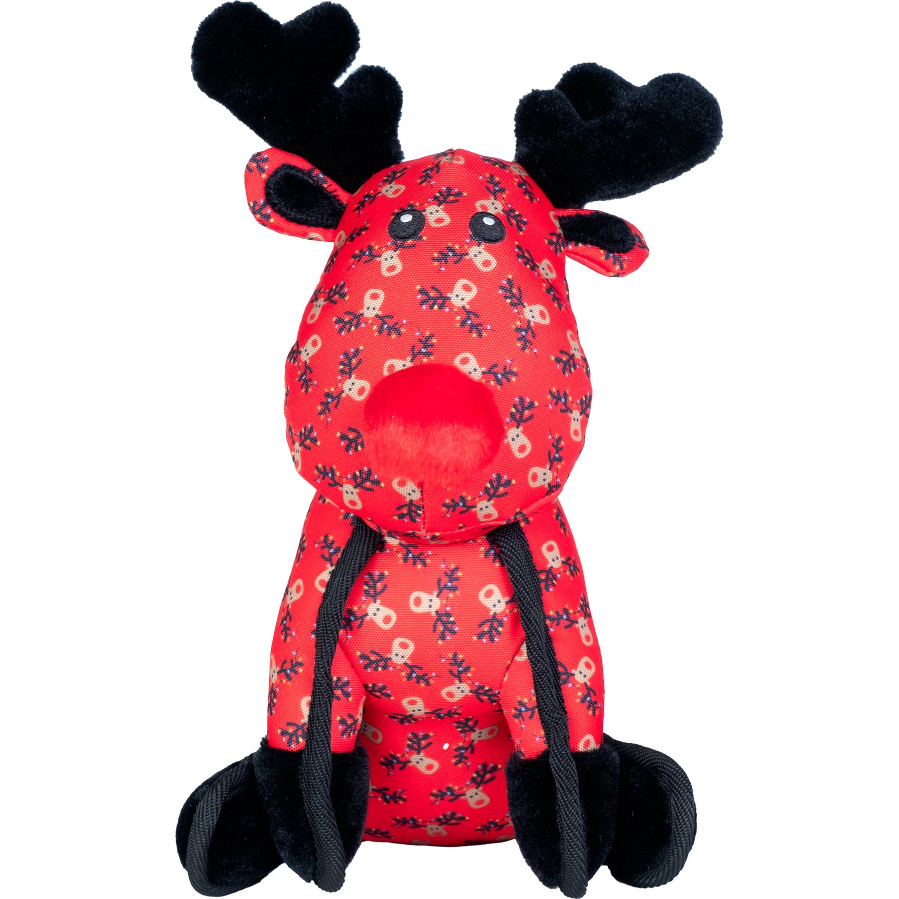 The Worthy Dog Christmas Rudy Squeaky Plush Dog Toy, Red, Small
