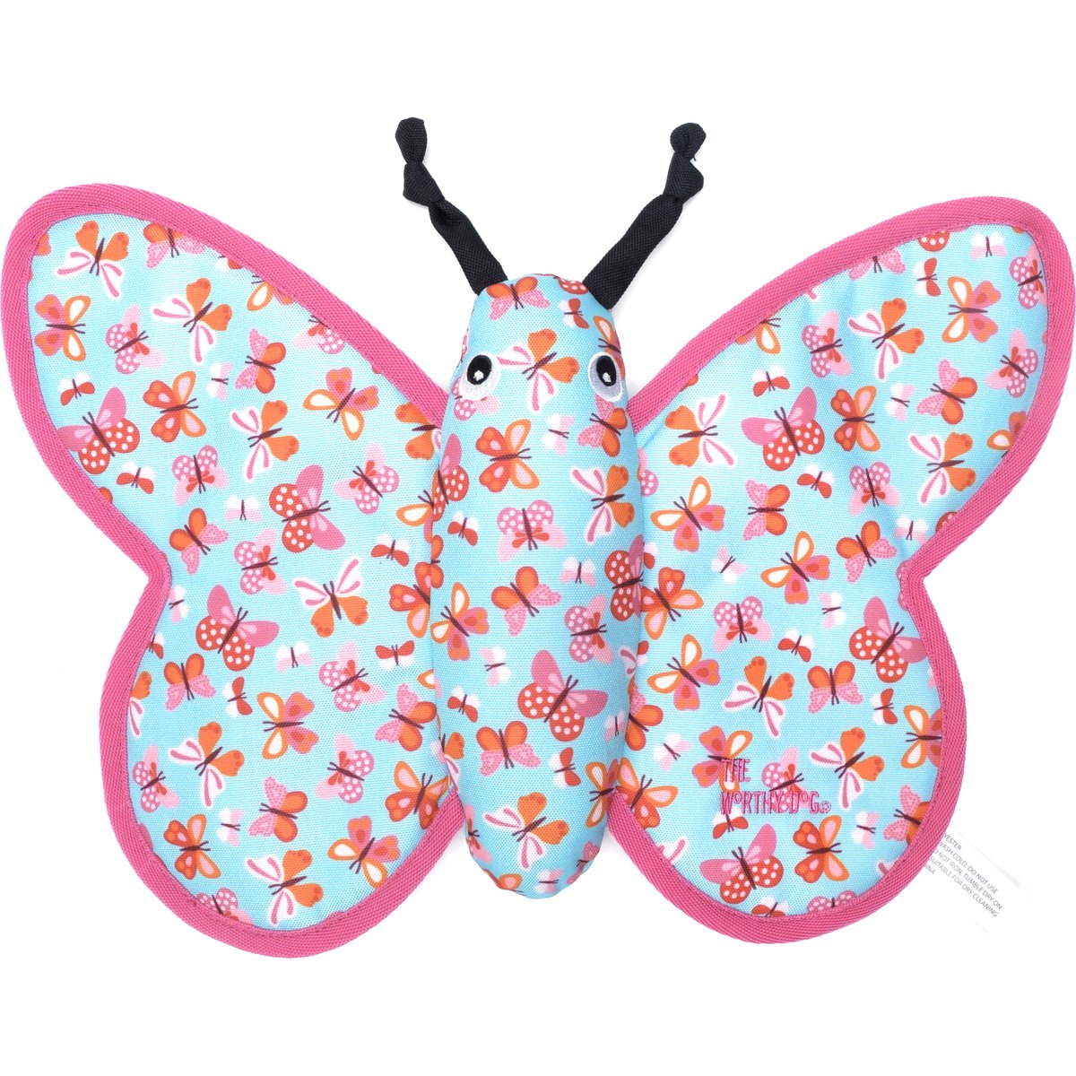 The Worthy Dog Butterfly Squeaky Plush Dog Toy, Pale Blue, Small