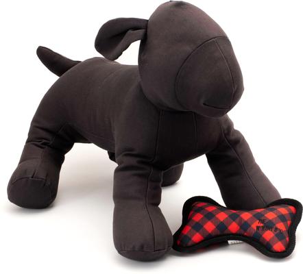 Show full view: The Worthy Dog Bias Buffalo Plaid Bone Squeaky Plush Dog Toy, Red, Small slide 2 of 3