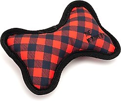 The Worthy Dog Bias Buffalo Plaid Bone Dog Toy, Red, Large slide 2 of 3