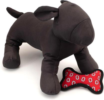 Show full view: The License House Ohio State Block O Bone Squeaky Plush Dog Toy, Red, Large slide 3 of 4