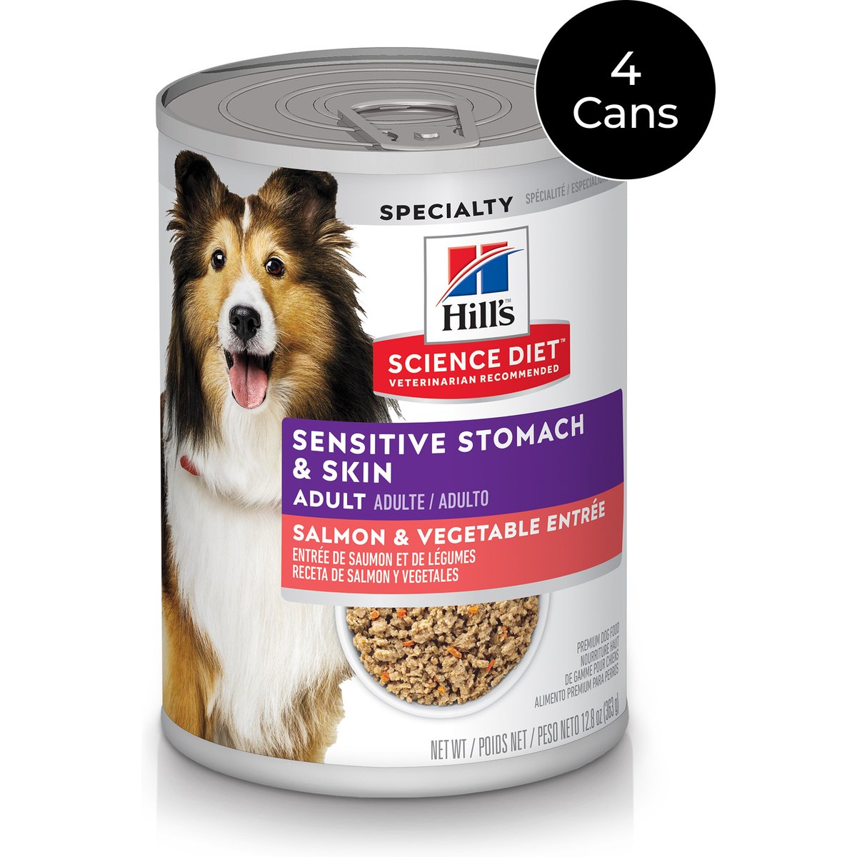 Hill's Science Diet Adult Sensitive Stomach & Sensitive Skin Grain-Free Salmon & Vegetable Entree Wet Dog Food, 12.8-oz can, case of 4
