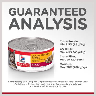 Show full view: Hill's Science Diet Adult Savory Chicken Entree Wet Cat Food, 5.5-oz can, case of 4 slide 8 of 13