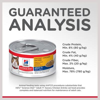 Show full view: Hill's Science Diet Senior Adult 7+ Savory Chicken Entree Wet Cat Food, 2.9-oz can, case of 4 slide 7 of 12