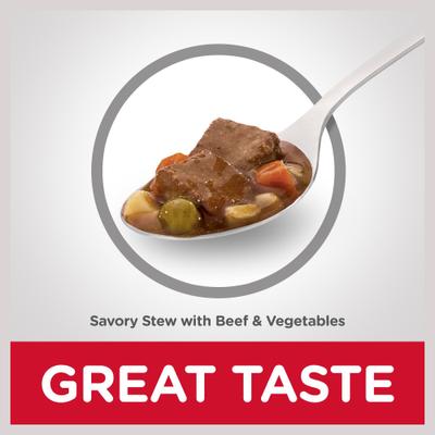 Show full view: Hill's Science Diet Senior Adult 7+ Savory Stew with Beef & Vegetables Wet Dog Food, 12.8-oz can, case of 4 slide 6 of 12