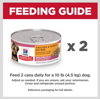 Show full view: Hill's Science Diet Adult Small Breed & Mini Breed Chicken & Barley Entree Wet Dog Food, 5.8-oz can, 4 count slide 7 of 11