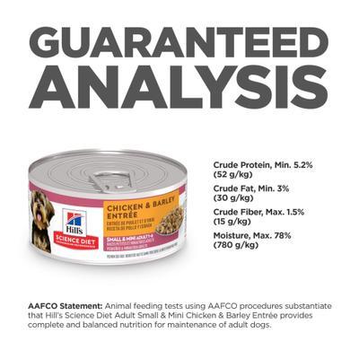 Show full view: Hill's Science Diet Adult Small Breed & Mini Breed Chicken & Barley Entree Wet Dog Food, 5.8-oz can, 4 count slide 6 of 11