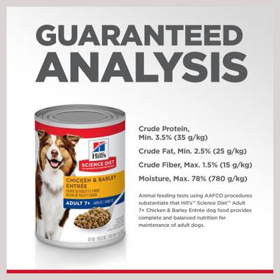 Show full view: Hill's Science Diet Senior Adult 7+ Chicken & Barley Entree Wet Dog Food, 13-oz can, case of 4 slide 8 of 13
