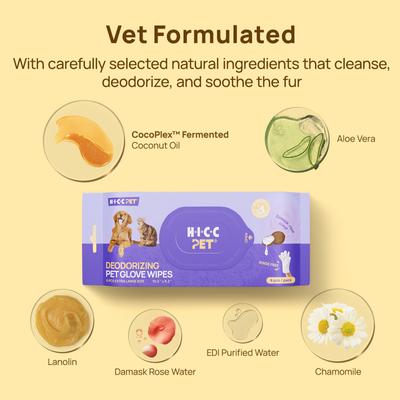 Show full view: HICC PET Portable Deodorizing Glove Dog Grooming Wipes, Rose Scented, 6 count, 3 pack slide 4 of 8