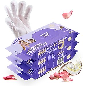 HICC PET Portable Deodorizing Glove Dog Grooming Wipes, Rose Scented, 6 count, 3 pack