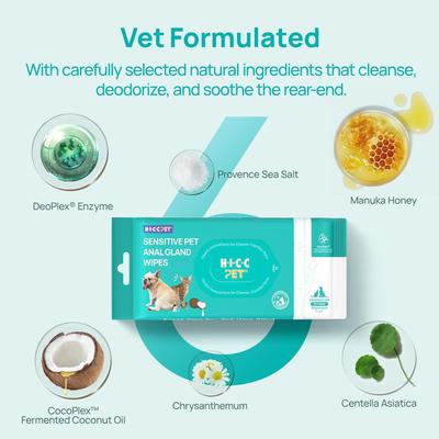 Show full view: HICC PET Portable Sensitive Pet Anal Gland Dog Grooming Wipes, 20 count, 6 pack slide 3 of 7
