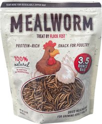 Flock Fest Whole-Dried Mealworms Chicken Treat, 3.5-oz bag