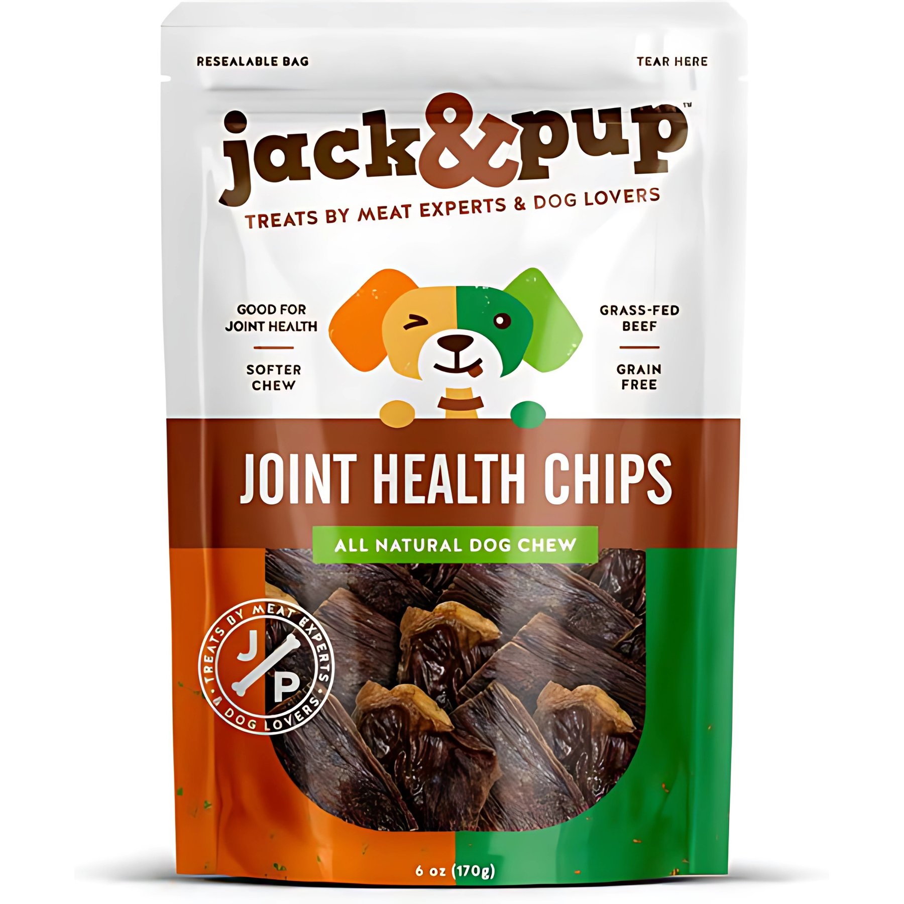 Jack & Pup Odor-Free Flat Joint Health Beef Gullet Dog Jerky Treats, 6-oz bag