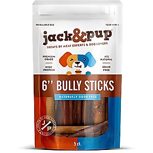 Jack & Pup Odor-Free Standard Beef Bully Sticks 6-in Dog Chew, 5 count
