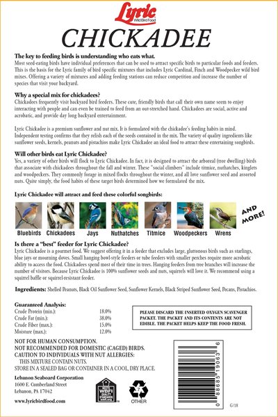 Show full view: Lyric Chickadee Premium Sunflower & Nut Mix Wild Bird Food, 4-lb bag slide 2 of 11