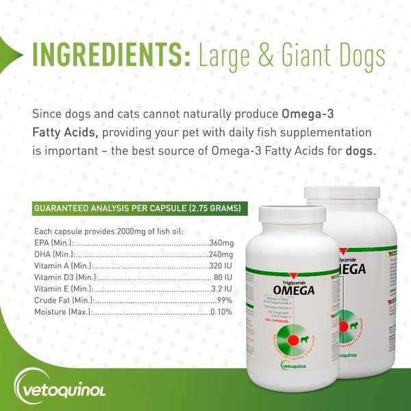 Show full view: Vetoquinol Triglyceride OMEGA Omega-3 Fatty Acids Large & Giant Breed Supplement for Dogs, 60 count slide 4 of 10