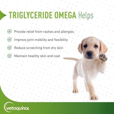 Show full view: Vetoquinol Triglyceride OMEGA Omega-3 Fatty Acid Medium Breed Supplement for Dogs, 60 count slide 3 of 11