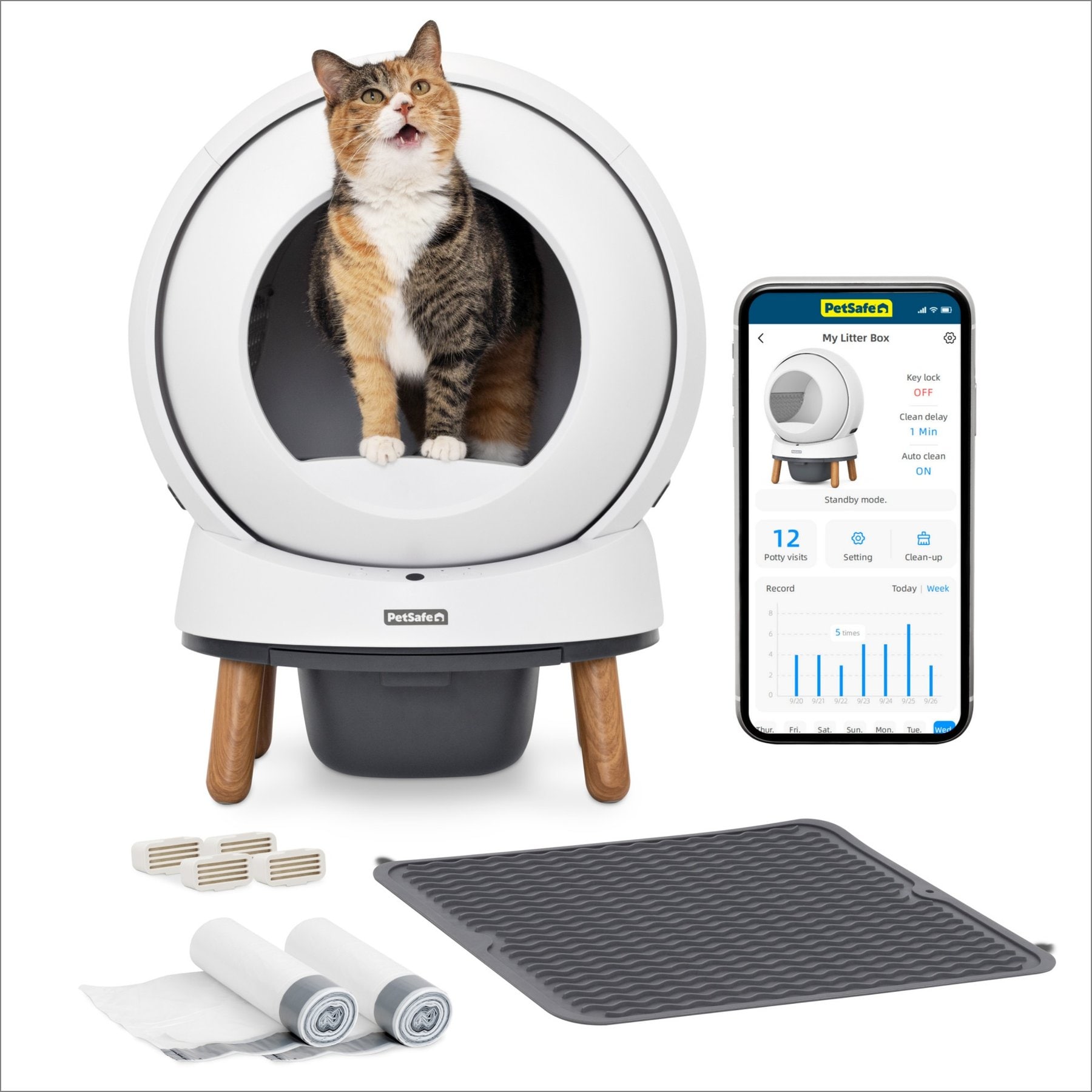 PetSafe ScoopFree SmartSpin Self-Cleaning Cat Litter Box Bundle, White