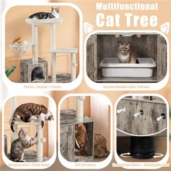 Yaheetech Cat Litter Box Enclosure Cat Tree & Condo, Greige & Beige slide 2 of 6
