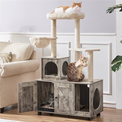 Yaheetech Yaheetech Cat Litter Box Enclosure Cat Tree & Condo, Greige & Beige