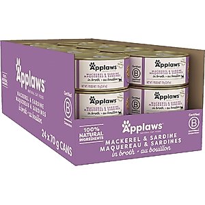 Applaws Limited Ingredient Mackerel & Sardine in Broth Canned Wet Cat Food, 2.47-oz can, case of 24