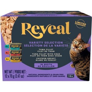 Reveal Natural Grain-Free Variety Fish & Chicken in Broth Flavored Wet Cat Food, 2.47-oz can, case of 24