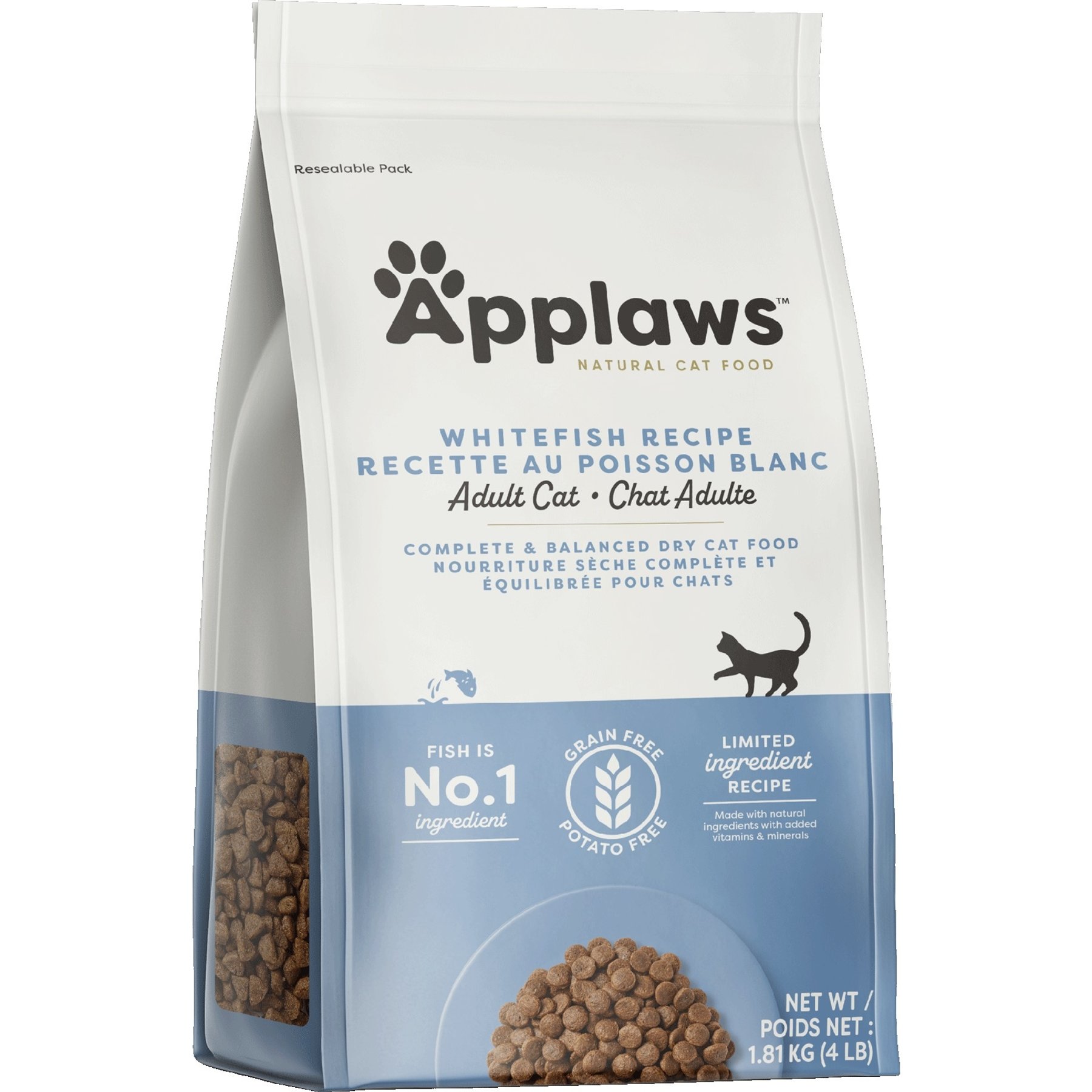 Applaws Adult Complete Whitefish Recipe with Country Vegetables Grain-Free Dry Cat Food, 4-lb bag