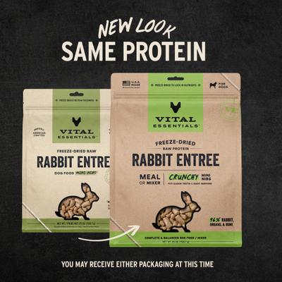 Show full view: Vital Essentials Freeze-Dried Raw Rabbit Entree & Mixer Dog Food Crunchy Mini Nibs, 25-oz bag slide 4 of 11