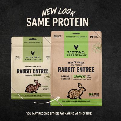 Show full view: Vital Essentials Freeze-Dried Raw Rabbit Entree & Mixer Dog Food Crunchy Mini Nibs, 14-oz bag slide 4 of 11