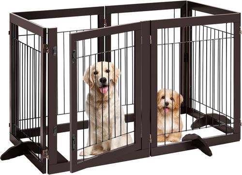 Show full view: Yaheetech 6-Panel Foldable Wire Dog Gate, Espresso, 34-in H slide 2 of 7