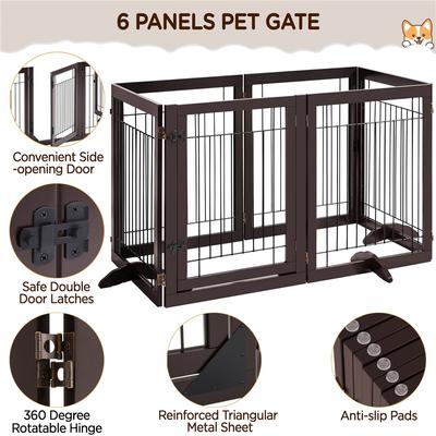Show full view: Yaheetech 6-Panel Foldable Wire Dog Gate, Espresso, 34-in H slide 4 of 7