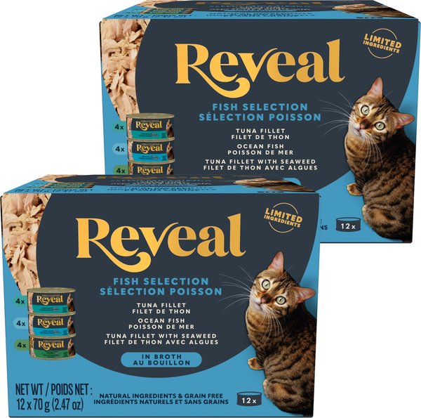 Show full view: Reveal Natural Grain-Free Variety of Fish in Broth Flavored Wet Cat Food, 2.47-oz can, case of 24 slide 1 of 11