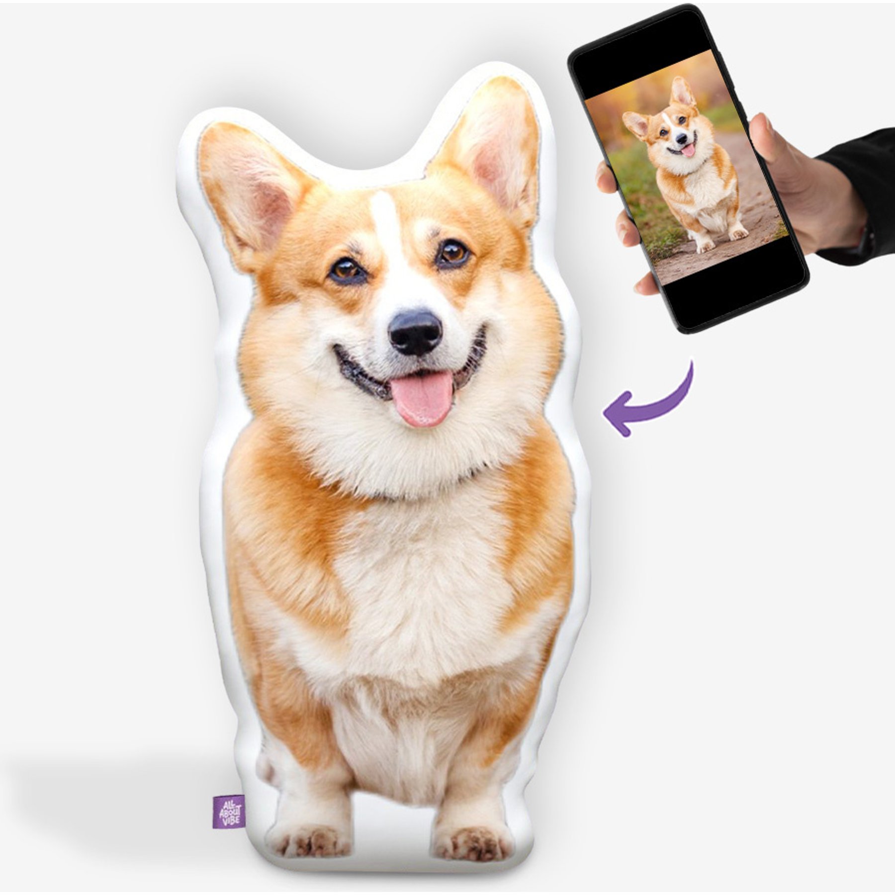 All About Vibe 3D Personalized Dog Shaped Pillow, 22-in
