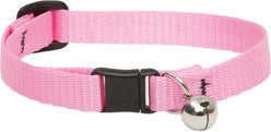 LupinePet Basic Nylon Breakaway Buckle Safety Cat Collar with Bell, One Size: 8-12 in neck, 1/2-in wide, Pink