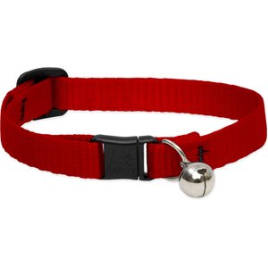 LupinePet Basic Nylon Breakaway Buckle Safety Cat Collar with Bell, One Size: 8-12 in neck, 1/2-in wide, Red