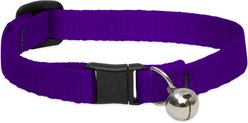 LupinePet Basic Nylon Breakaway Buckle Safety Cat Collar with Bell, One Size: 8-12 in neck, 1/2-in wide, Purple