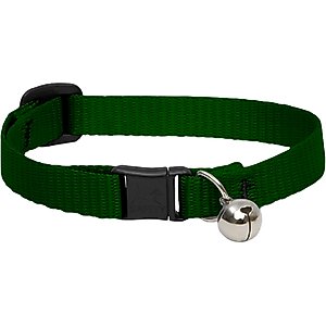 LupinePet Basic Nylon Breakaway Buckle Safety Cat Collar with Bell, One Size: 8-12 in neck, 1/2-in wide, Green