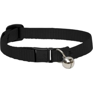 LupinePet Basic Nylon Breakaway Buckle Safety Cat Collar with Bell, One Size: 8-12 in neck, 1/2-in wide, Black