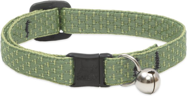 Show full view: LupinePet Polyester Eco Breakaway Buckle Safety Cat Collar with Bell, One Size: 8-12 in neck, 1/2-in wide, Moss slide 1 of 5