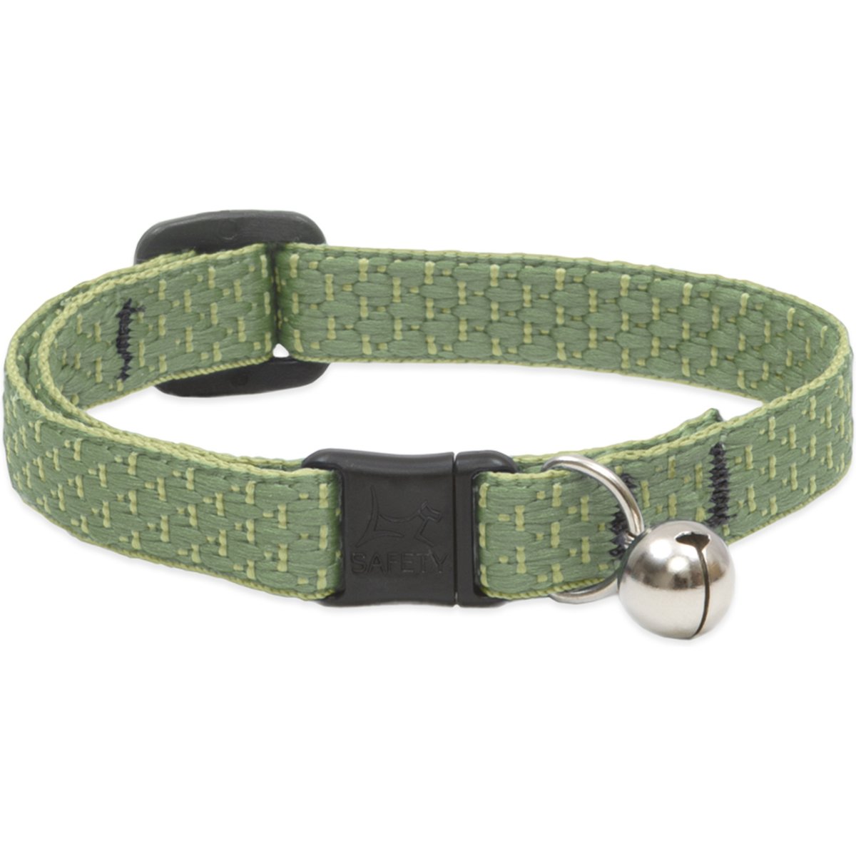 LupinePet Polyester Eco Breakaway Buckle Safety Cat Collar with Bell, One Size: 8-12 in neck, 1/2-in wide, Moss