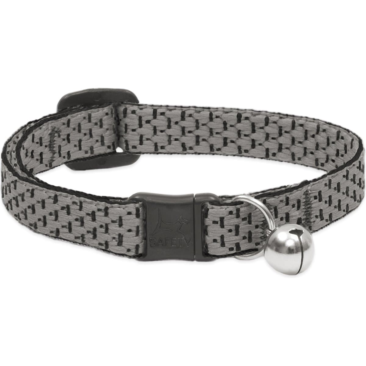 LupinePet Polyester Eco Breakaway Buckle Safety Cat Collar with Bell, One Size: 8-12 in neck, 1/2-in wide, Granite