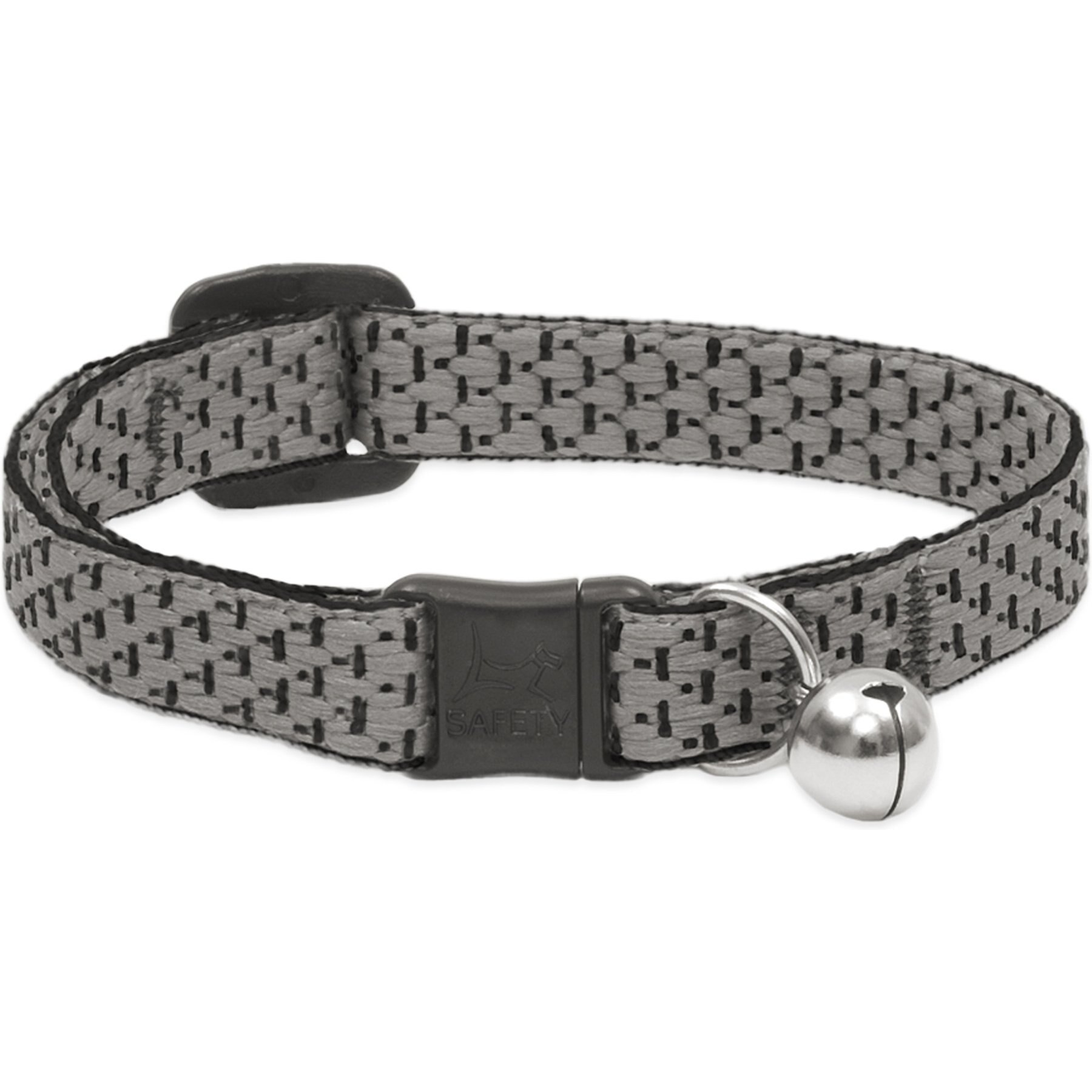 LupinePet Polyester Eco Breakaway Buckle Safety Cat Collar with Bell, One Size: 8-12 in neck, 1/2-in wide, Granite