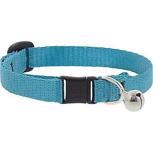 LupinePet Basic Nylon Breakaway Buckle Safety Cat Collar with Bell, One Size: 8-12 in neck, 1/2-in wide, Aqua
