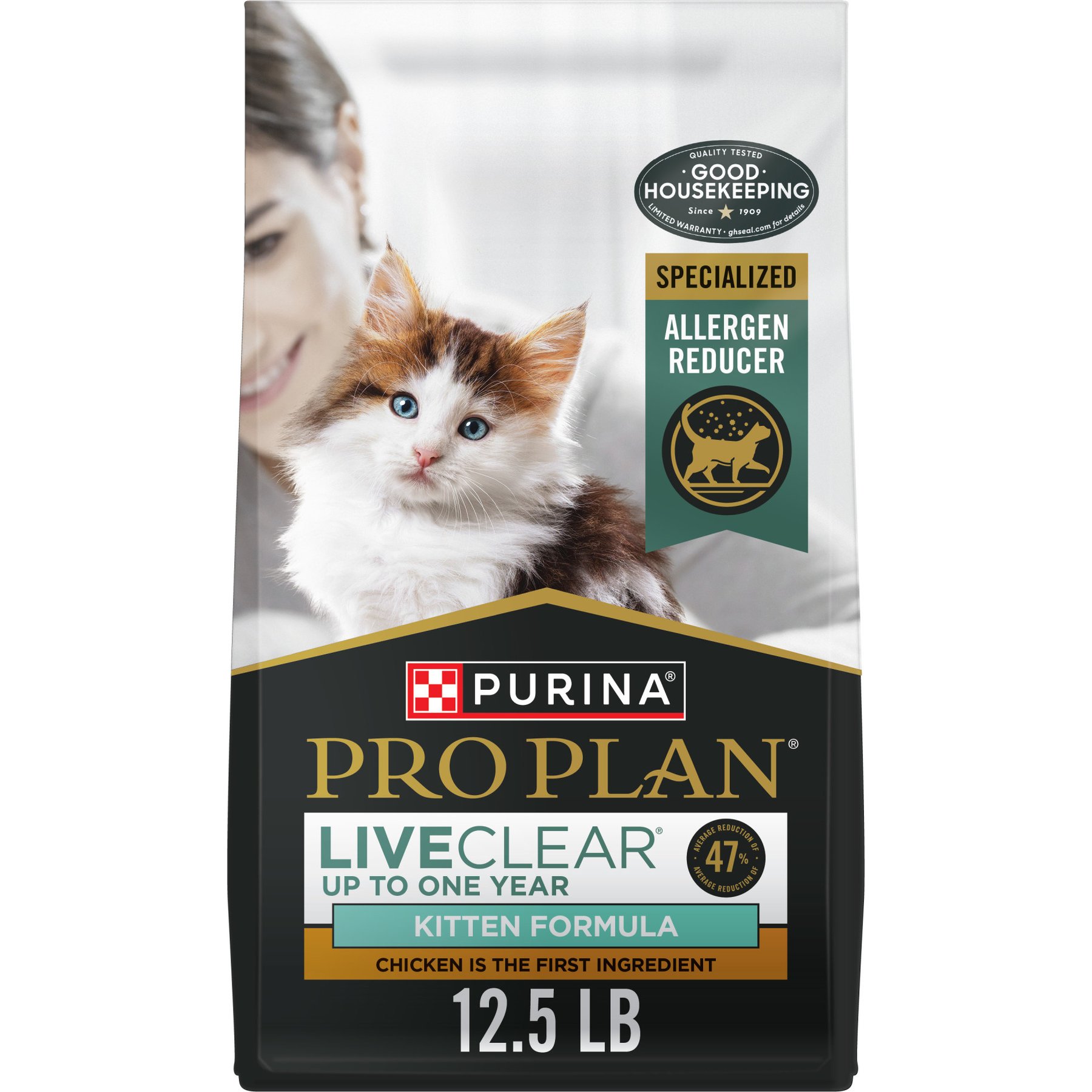 Purina Pro Plan LiveClear Kitten Chicken & Rice Formula Dry Cat Food, 12.5-lb bag