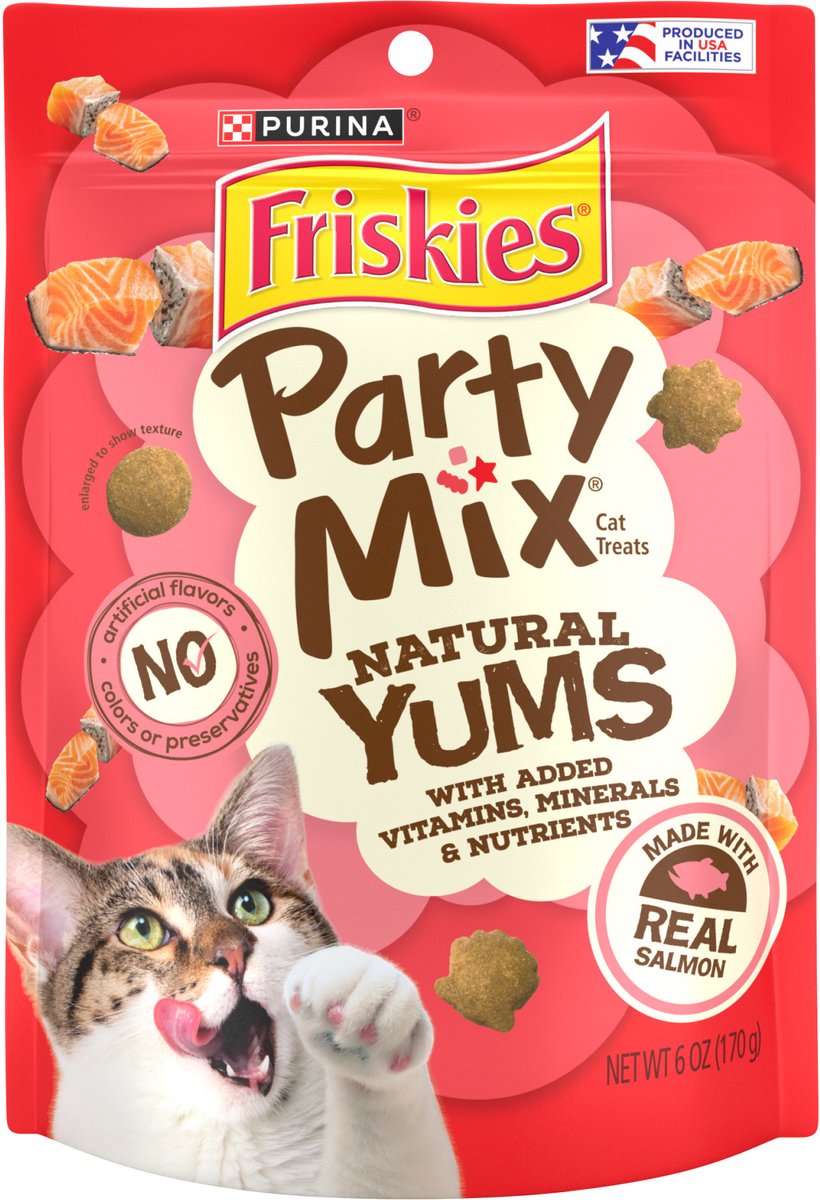 Friskies Party Mix Natural Yums Complete & Balanced Salmon Crunchy Natural Cat Treats
