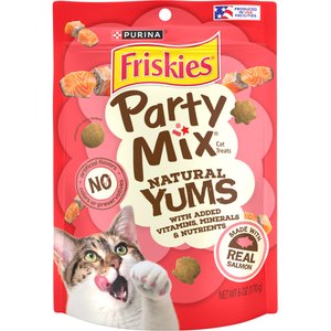 Friskies Party Mix Natural Yums Complete & Balanced Salmon Crunchy Natural Cat Treats, 6-oz bag