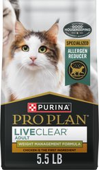 Purina Pro Plan LIVECLEAR Adult Weight Management Formula Dry Cat Food, 5.5-lb bag