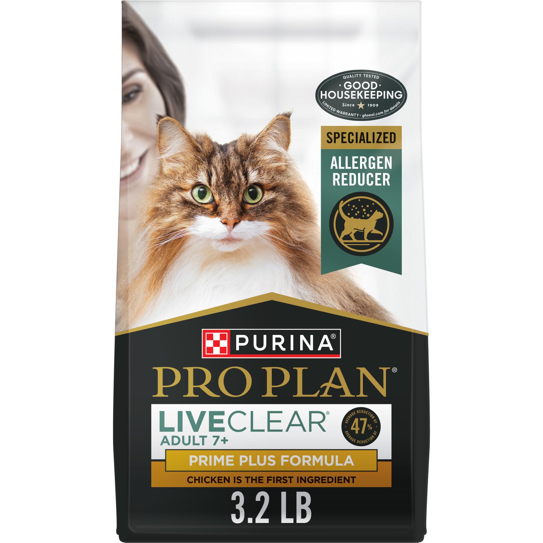 Purina Pro Plan LIVECLEAR Adult 7+ Prime Plus Longer Life Formula Dry Cat Food, 3.2-lb bag