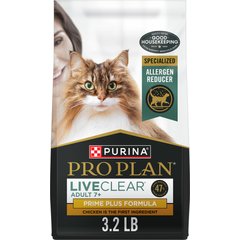 Purina Pro Plan LIVECLEAR Adult 7+ Prime Plus Longer Life Formula Dry Cat Food, 3.2-lb bag