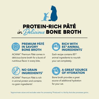 Show full view: ACANA Premium Variety Pack Surf & Turf Beef Chicken & Tuna Pate in Bone Broth Wet Cat Food, 3-oz can, case of 12 slide 6 of 12